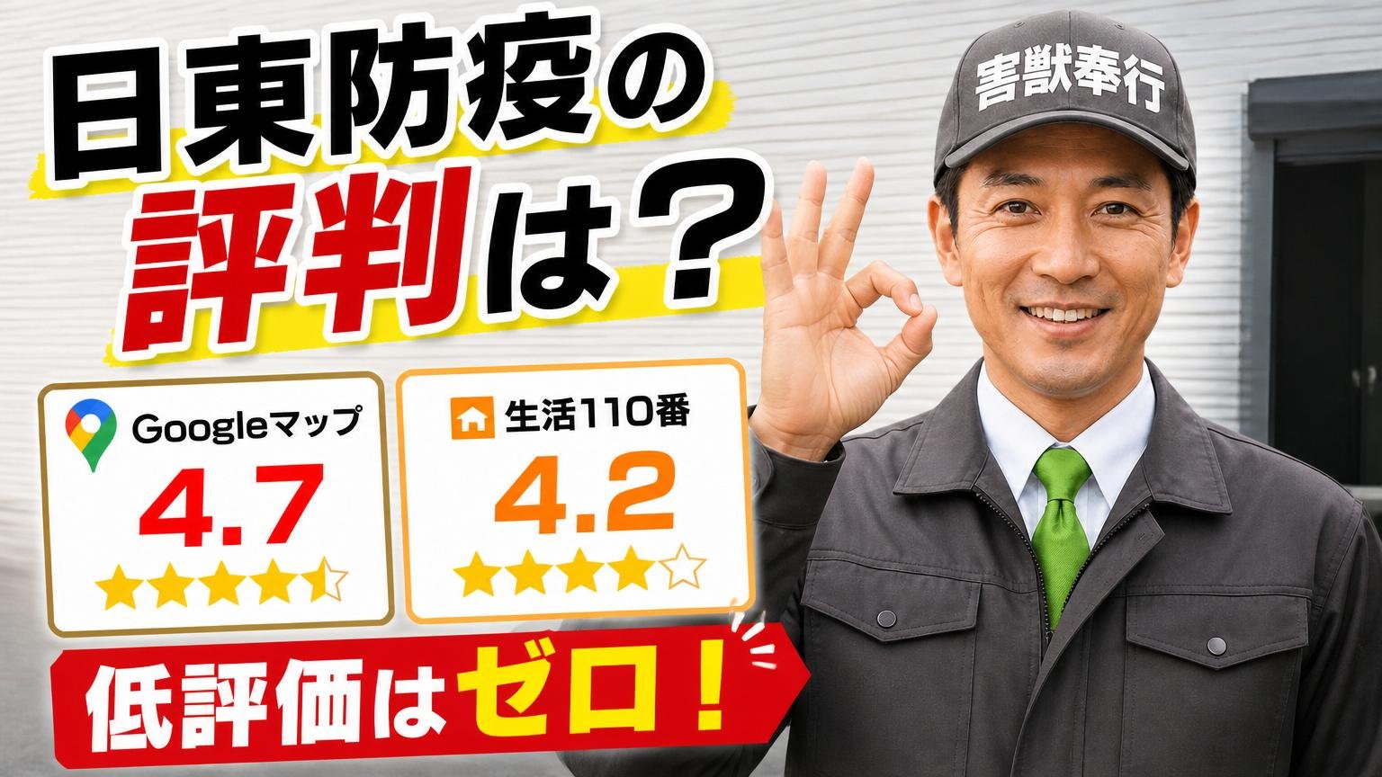 日東防疫の評判は?Googleマップ4.7・生活110番4.2で低評価はゼロ