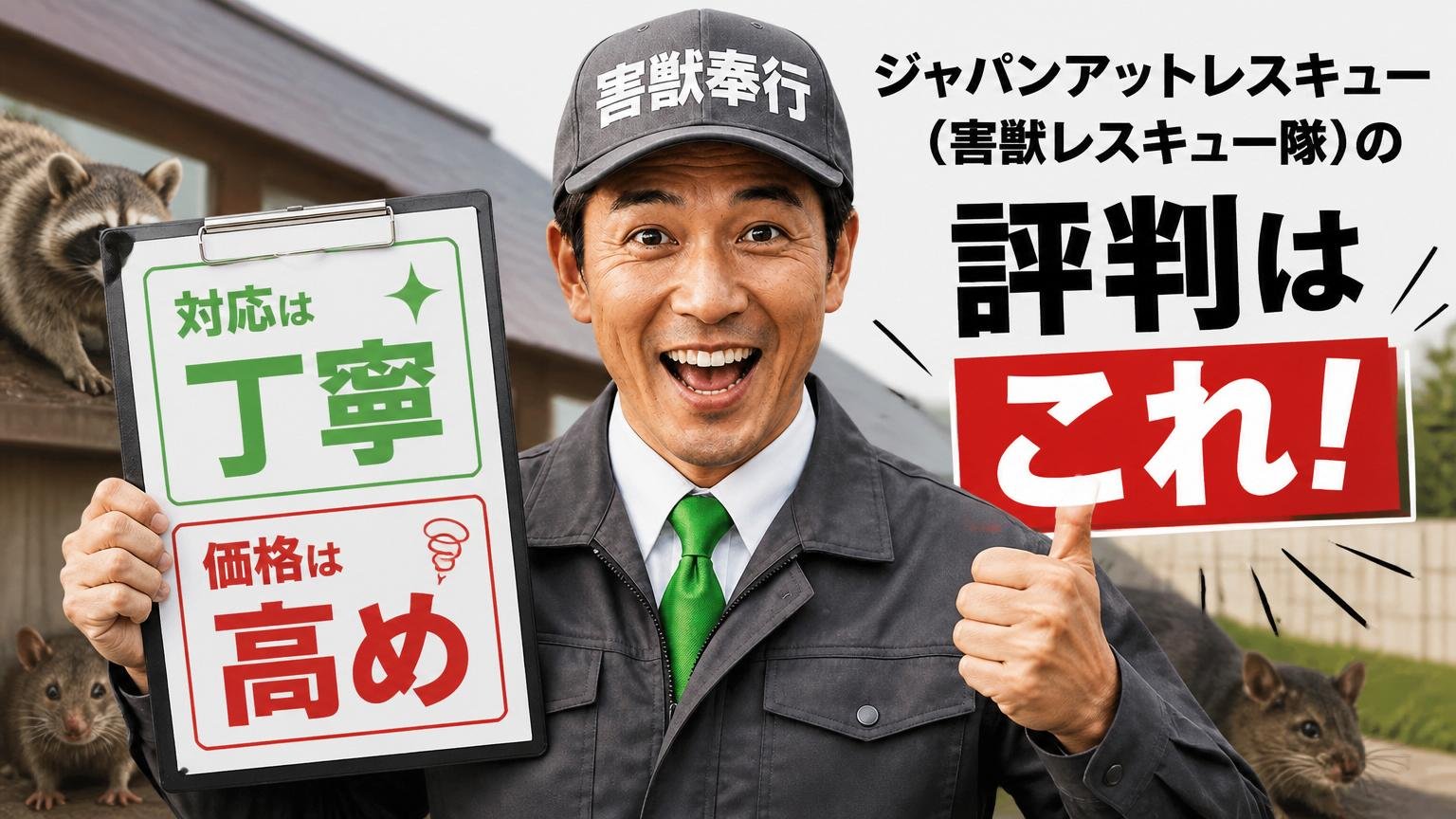 ジャパンアットレスキュー(害獣レスキュー隊)の評判は「対応は丁寧、価格は高め」に集約される