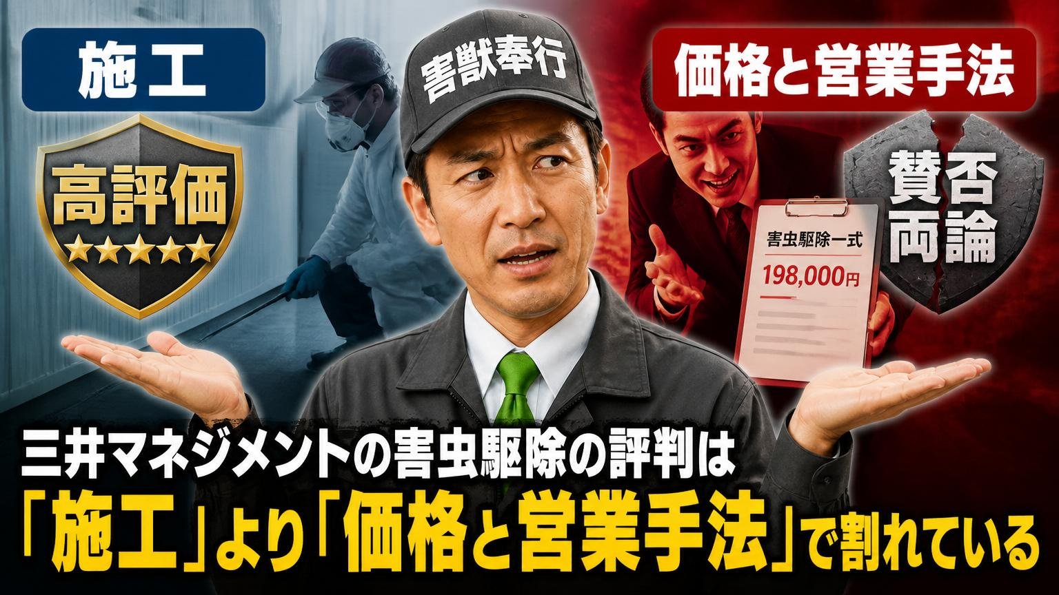 三井マネジメントの害虫駆除の評判は「施工」より「価格と営業手法」で割れている