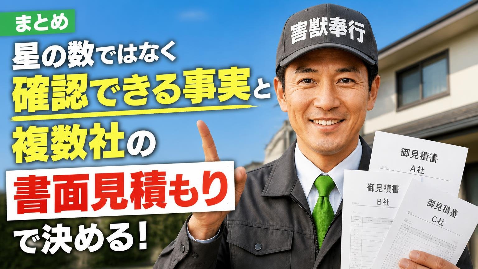 まとめ:星の数ではなく「確認できる事実」と「複数社の書面見積もり」で決める