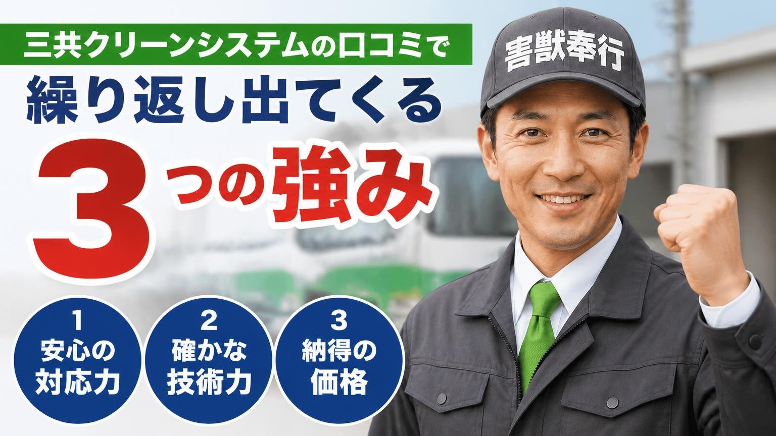 【良い評判】三共クリーンシステムの口コミで繰り返し出てくる3つの強み