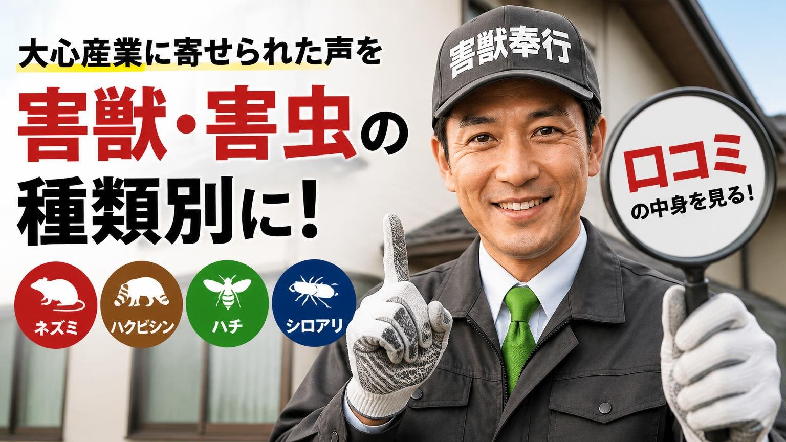 口コミの中身を見る|大心産業に寄せられた声を害獣・害虫の種類別に