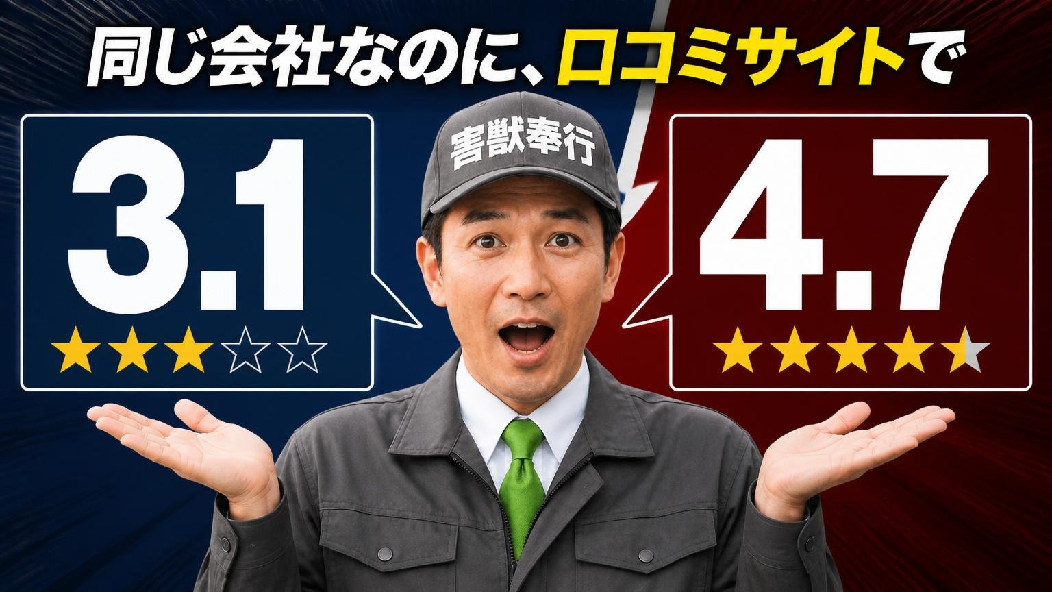 【重要】同じ会社なのに、口コミサイトで評価が3.1〜4.7に割れている