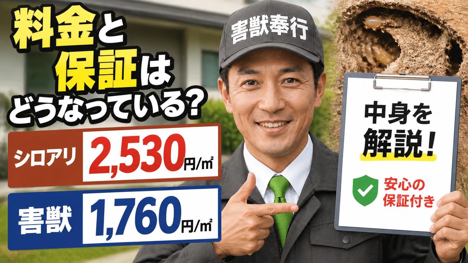料金と保証はどうなっている?シロアリ2,530円/㎡・害獣1,760円/㎡の中身