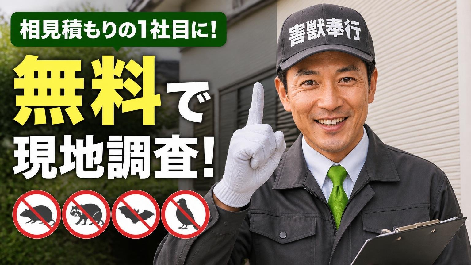 相見積もりの1社目に入れておきたい、無料で現地調査してくれる駆除業者