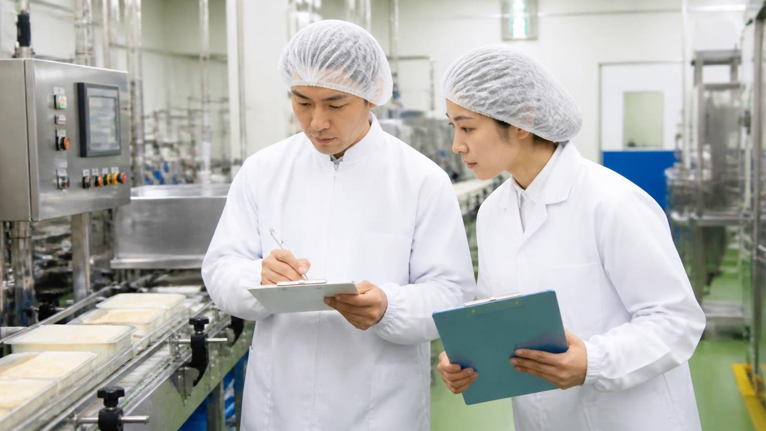 主戦場は食品工場や行政施設。工場内の衛生管理を白衣姿の作業員2人が点検して記録する場面