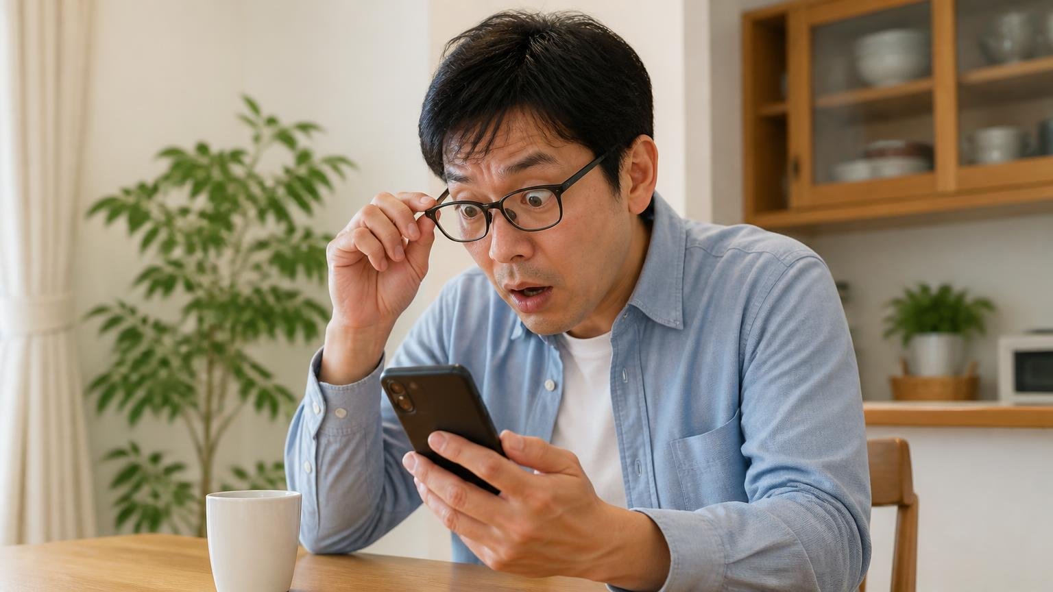 口コミがいつ書かれたかを見落とすと判断を誤る 自宅のダイニングでスマホの投稿日に気づく40代男性 1人