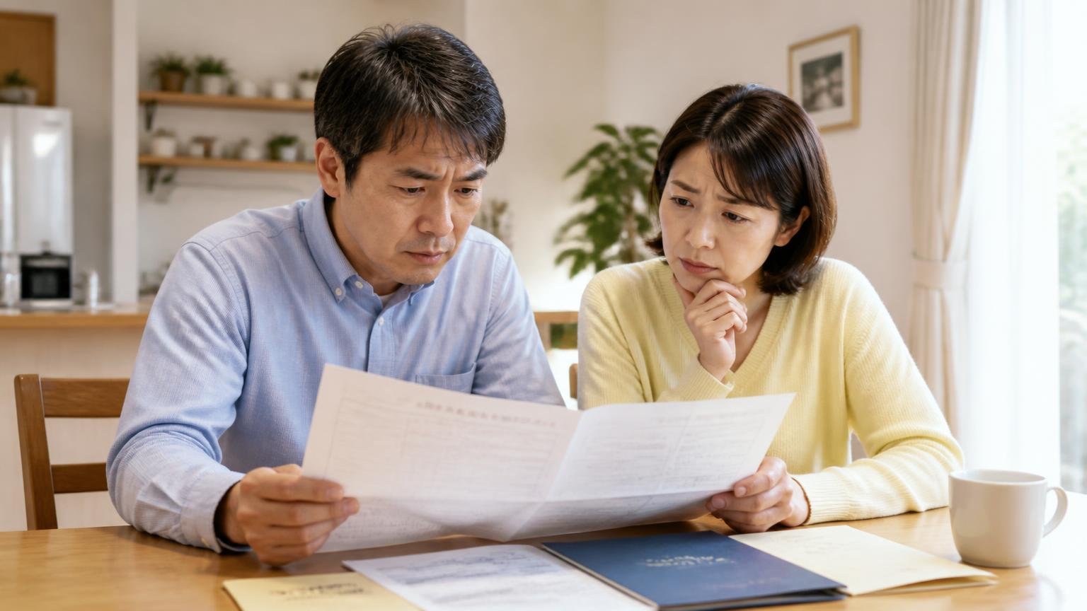 保証は年数ではなく中身を確認する ダイニングで夫婦2人が保証書を広げて読み込む真剣な表情