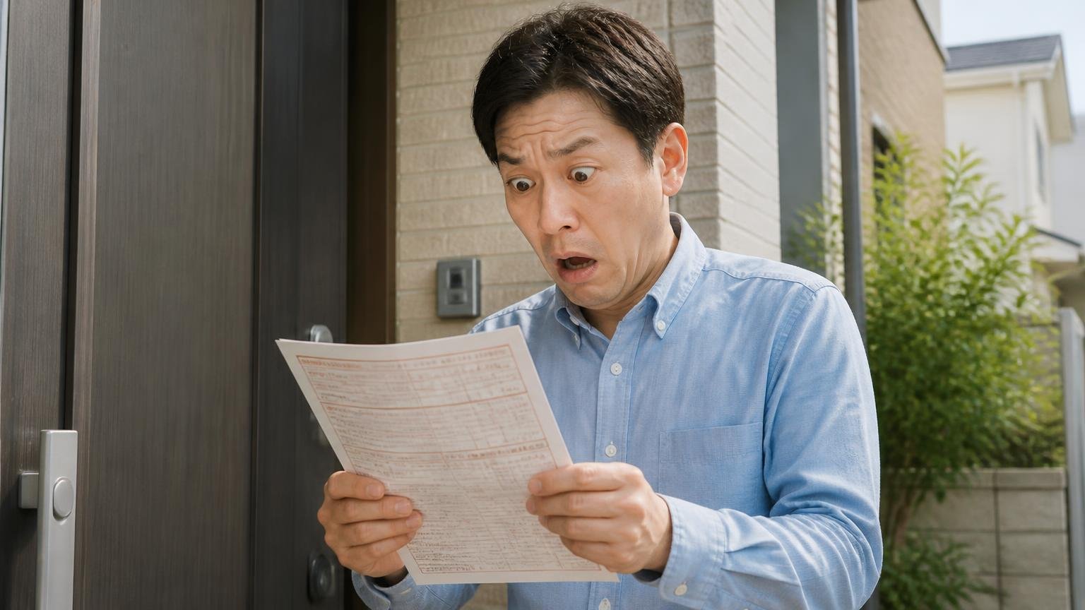 公的機関も複数社の見積もりを勧める。玄関前で高額な請求書を手に絶句する男性