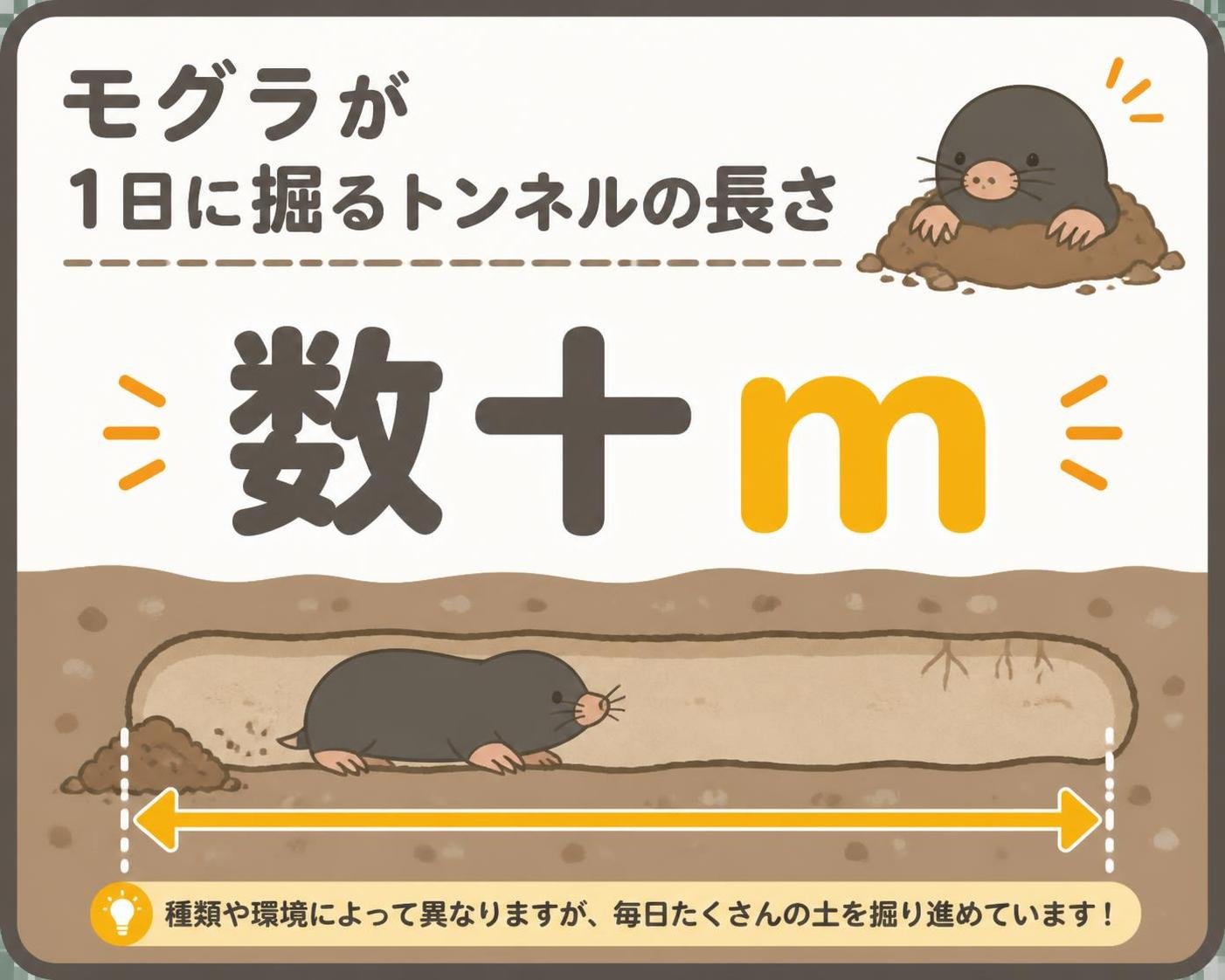 【数字カード作成】モグラが1日に掘るトンネルの長さ。数十m