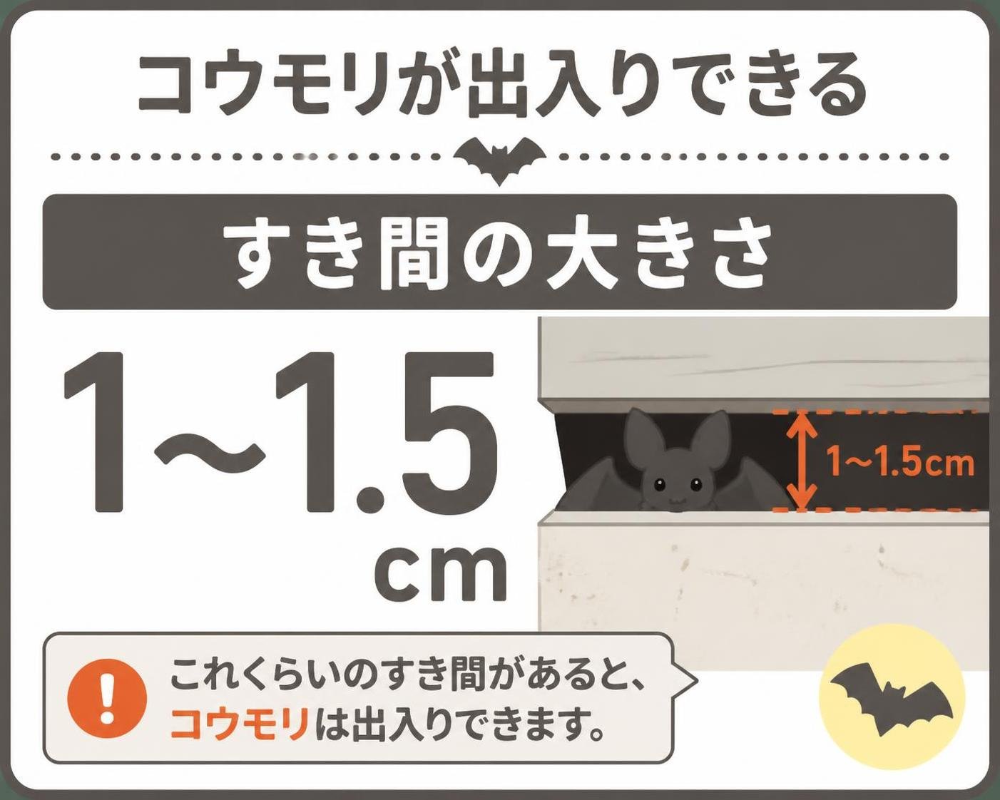 【数字カード作成】コウモリが出入りできるすき間の大きさ。1〜1.5cm