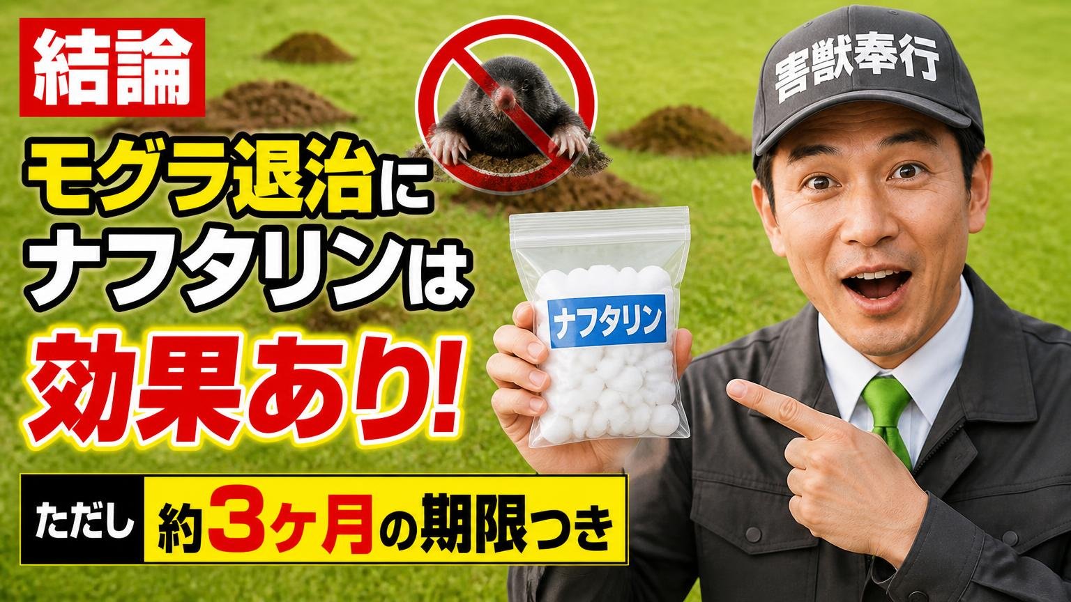 【結論】モグラ退治にナフタリンは効果あり。ただし「約3ヶ月の期限つき」です