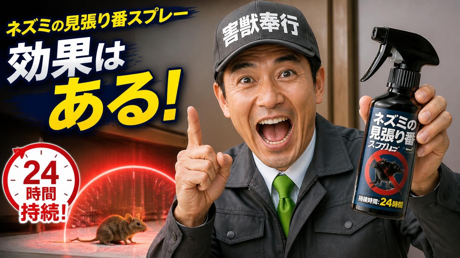 ネズミの見張り番スプレーの効果は「ある」。ただしメーカー公表の持続時間は24時間