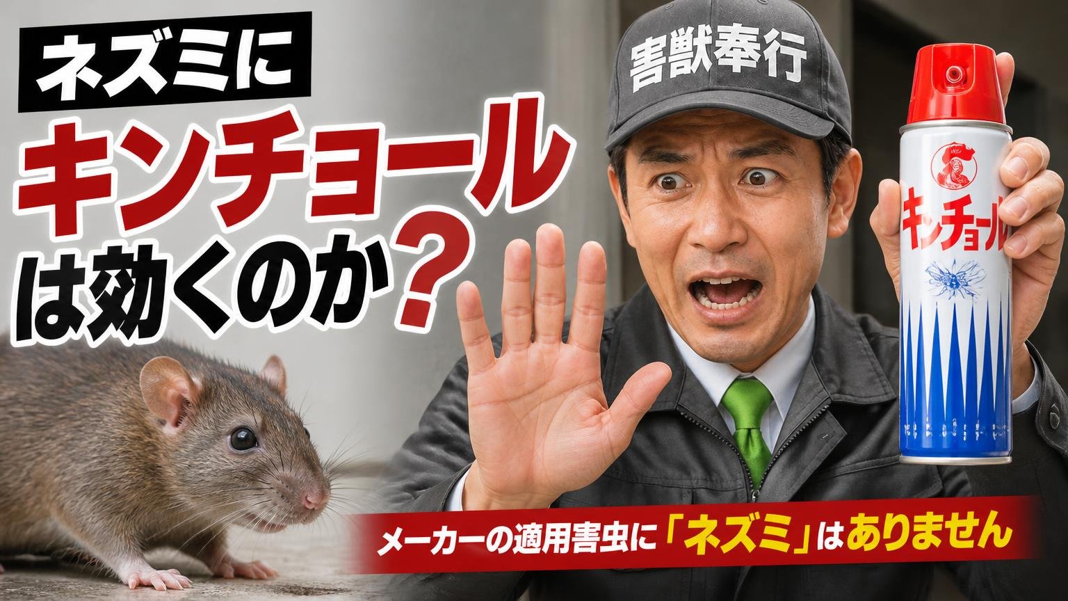 【結論】ネズミにキンチョールは効くのか|メーカーの適用害虫に「ネズミ」はありません