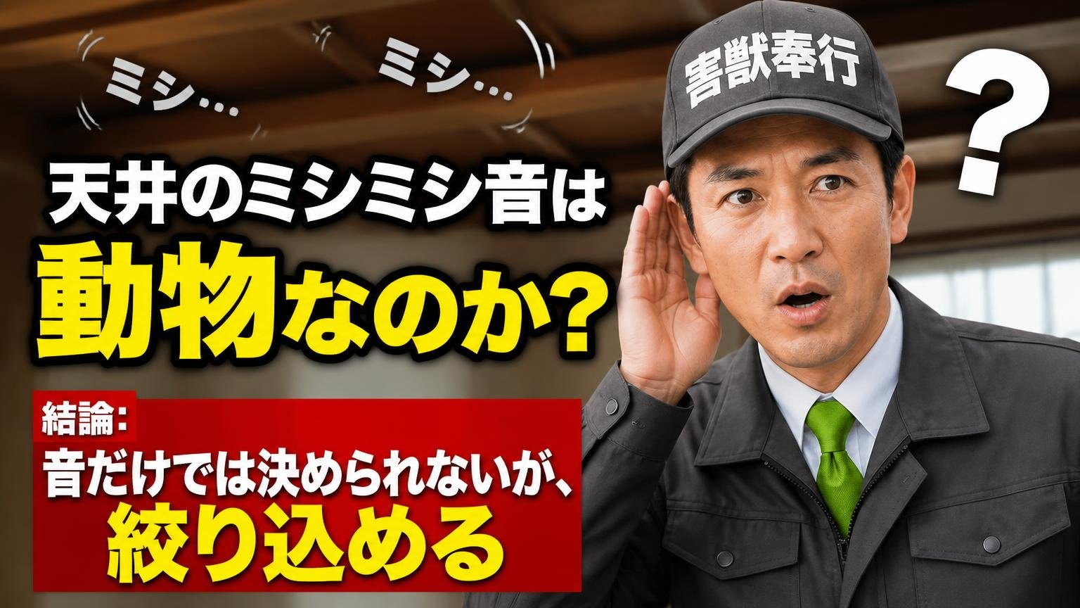 天井のミシミシ音は動物なのか?結論は「音だけでは決められないが、絞り込める」