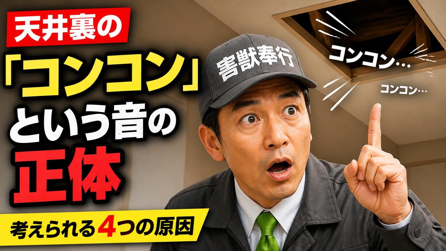天井裏の「コンコン」という音の正体|考えられる4つの原因