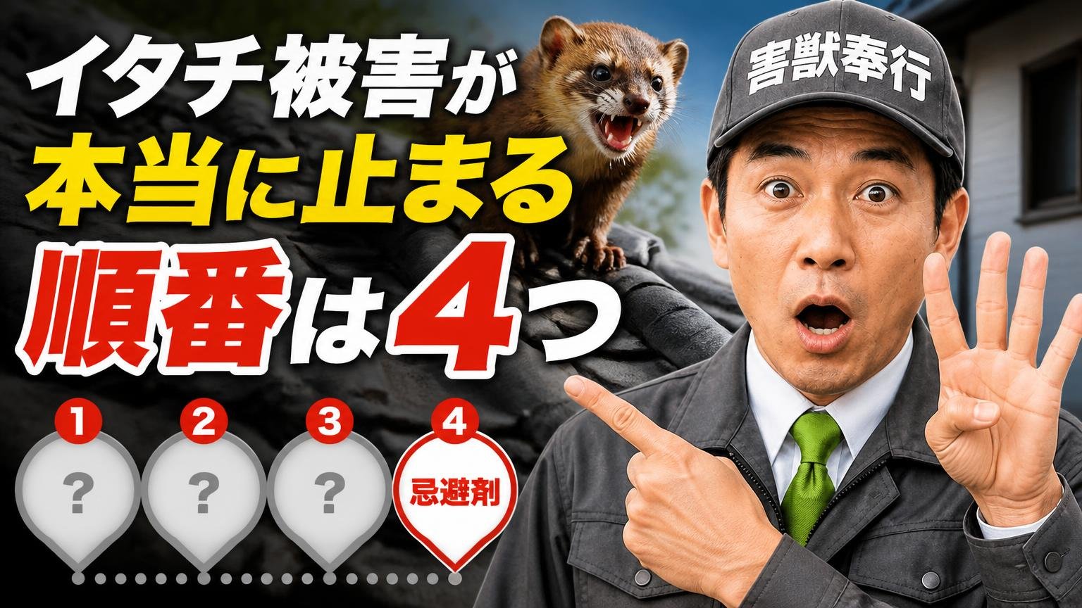 イタチ被害が本当に止まる順番は4つ。忌避剤はそのうちの1つでしかない