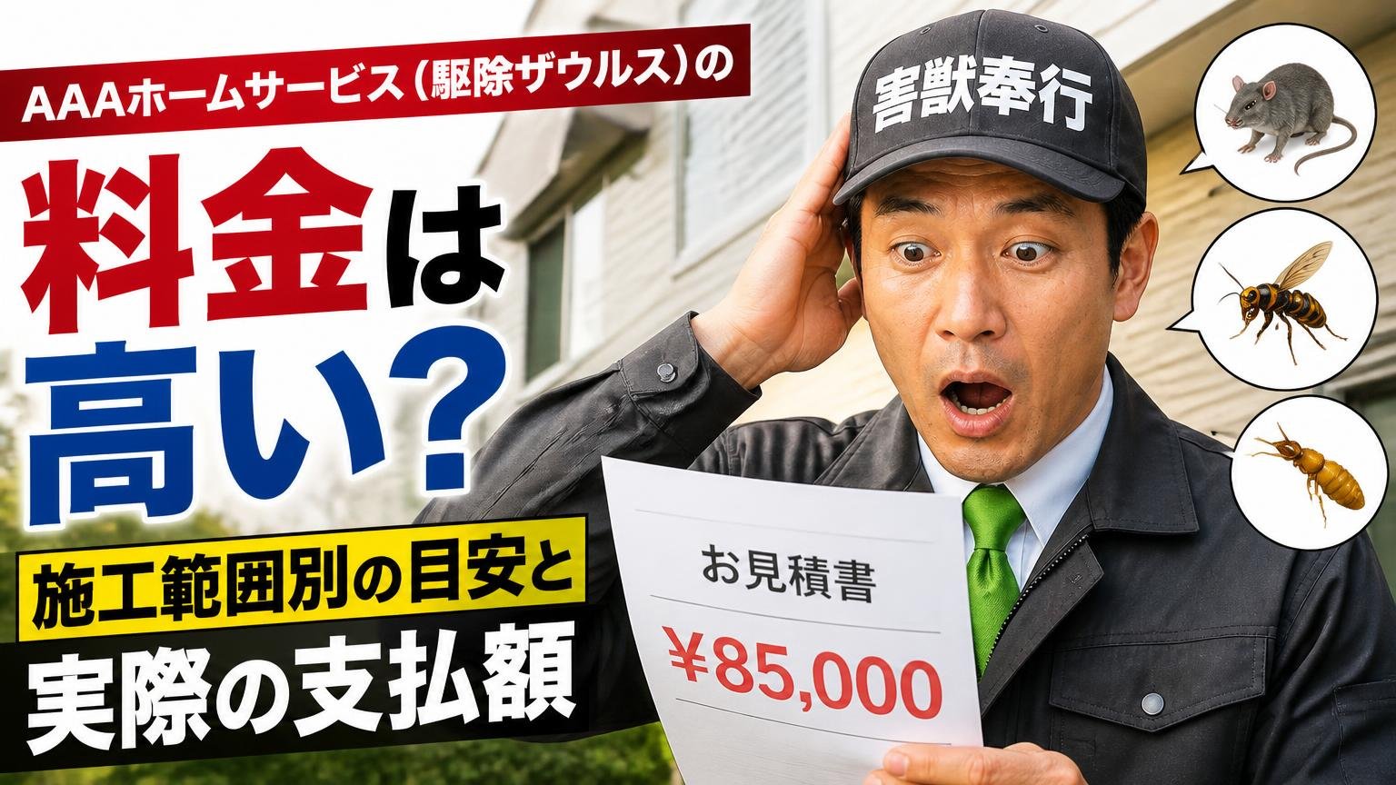 AAAホームサービス(駆除ザウルス)の料金は高い?施工範囲別の目安と実際の支払額