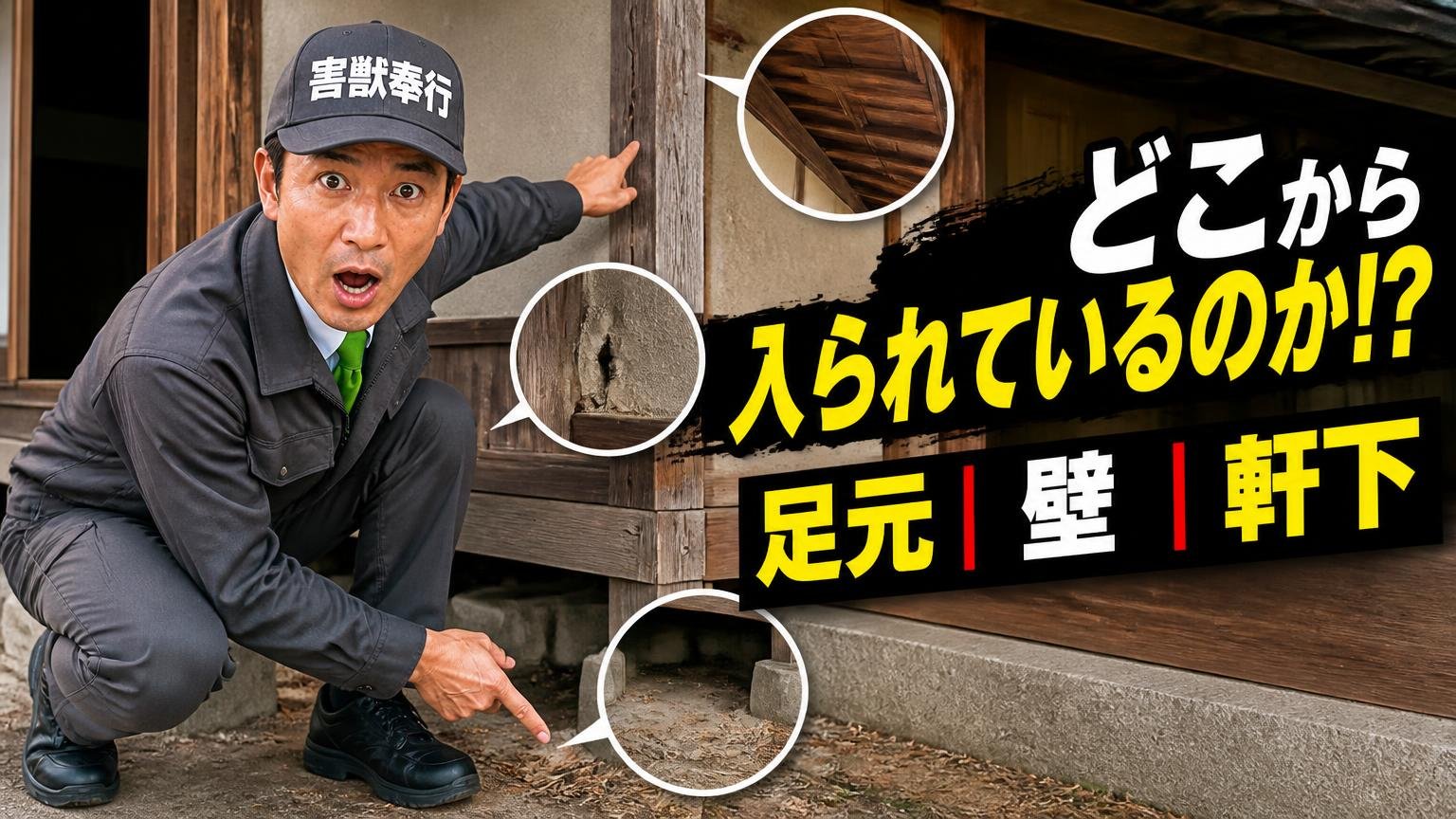 古民家のどこから入られているのか。足元・壁・軒下の3層で探す