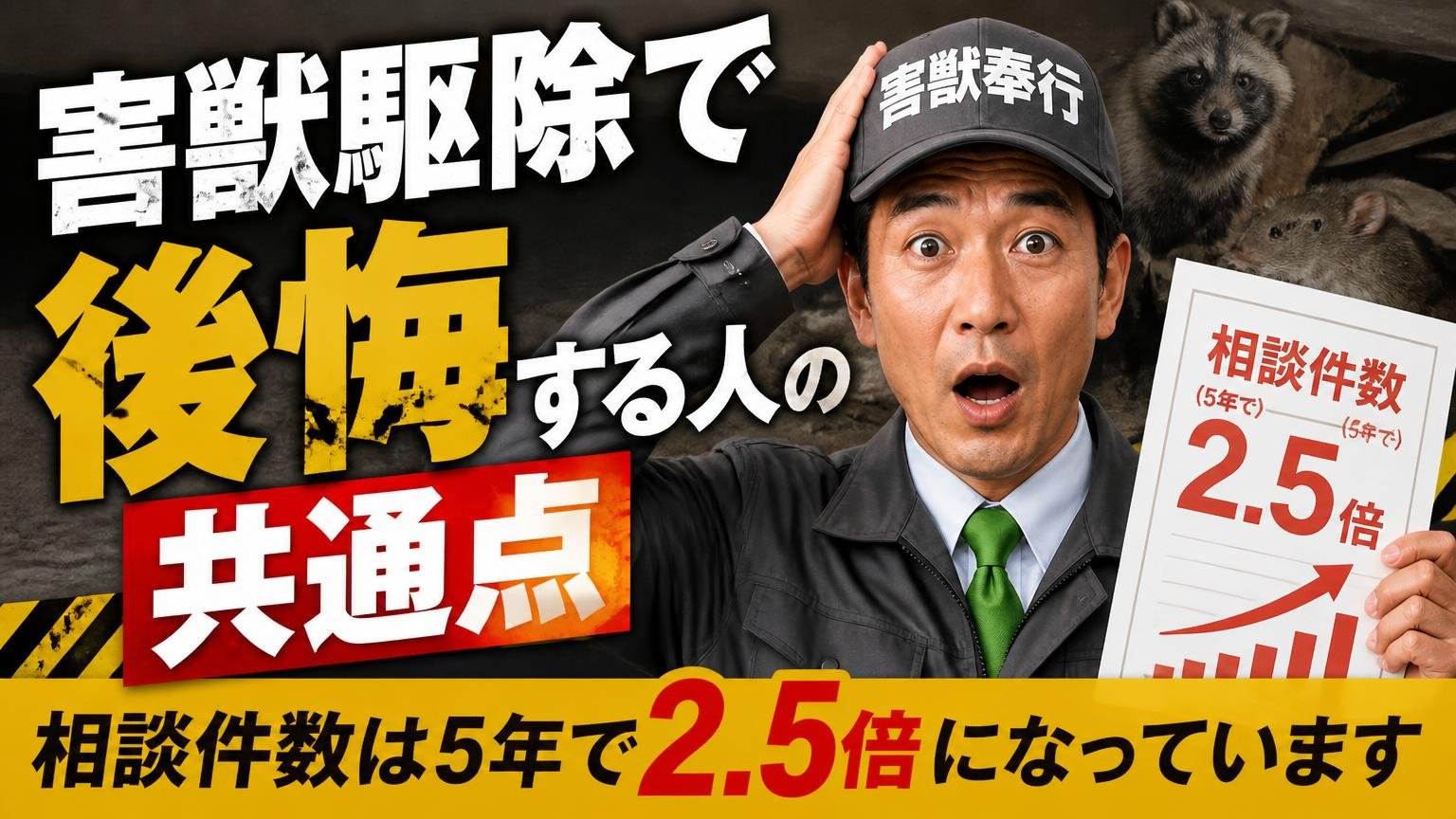 害獣駆除で後悔する人の共通点|相談件数は5年で2.5倍になっています
