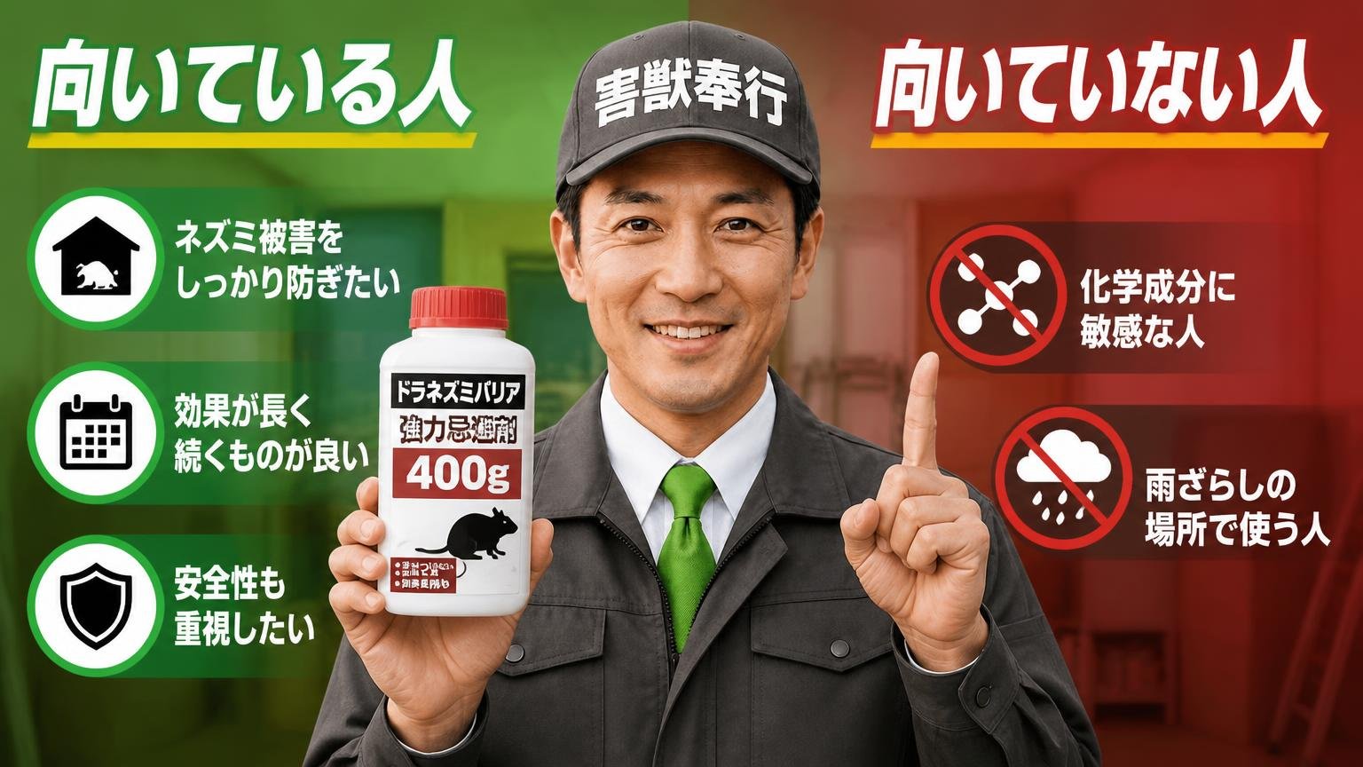 ドラネズミバリア・強力忌避剤400gが向いている人・向いていない人