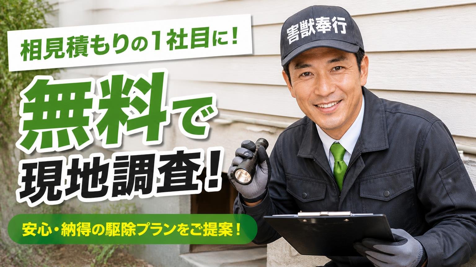 相見積もりの1社目に入れておきたい、無料で現地調査してくれる駆除業者