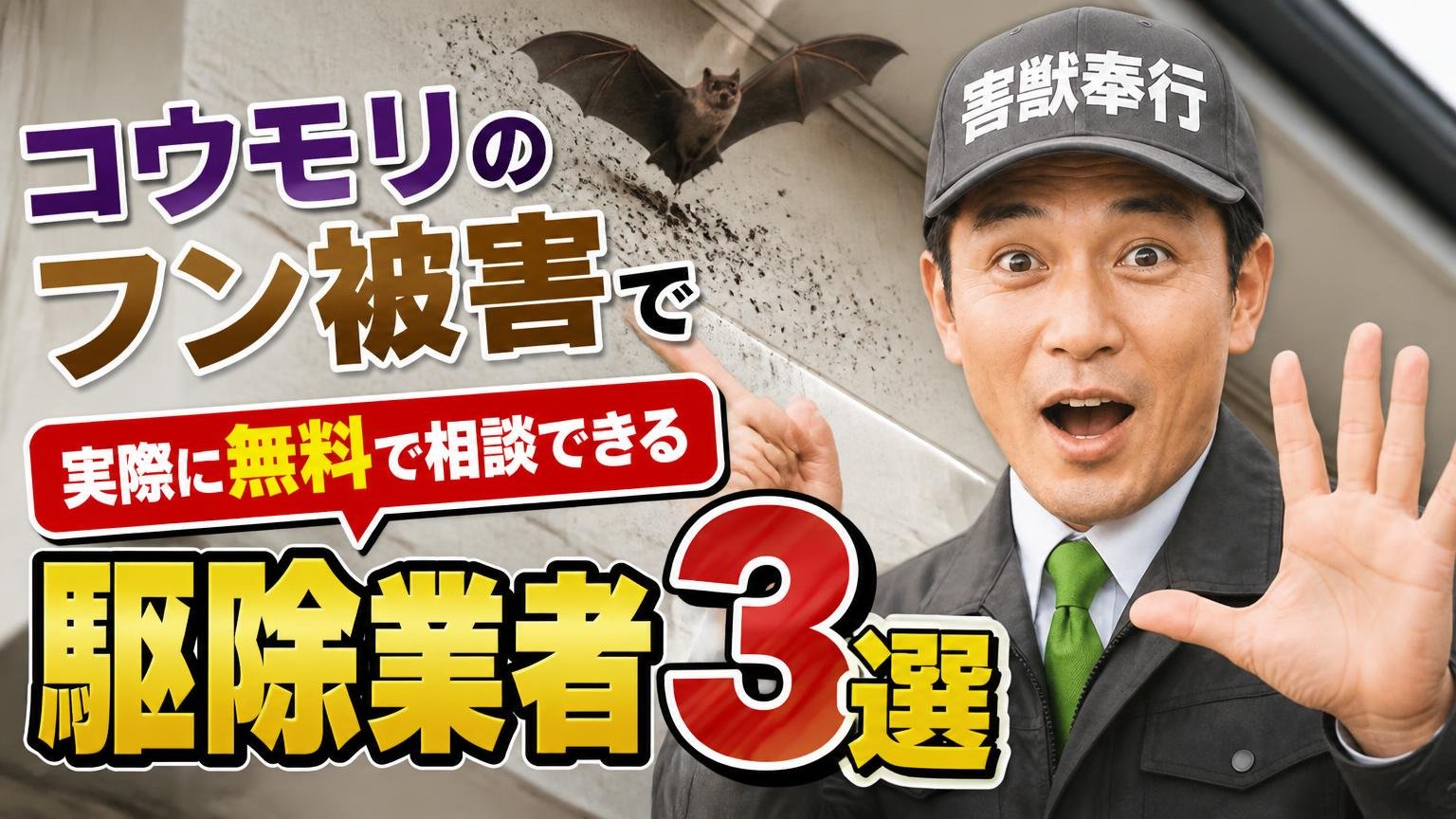 コウモリのフン被害で、実際に無料で相談できる駆除業者3選