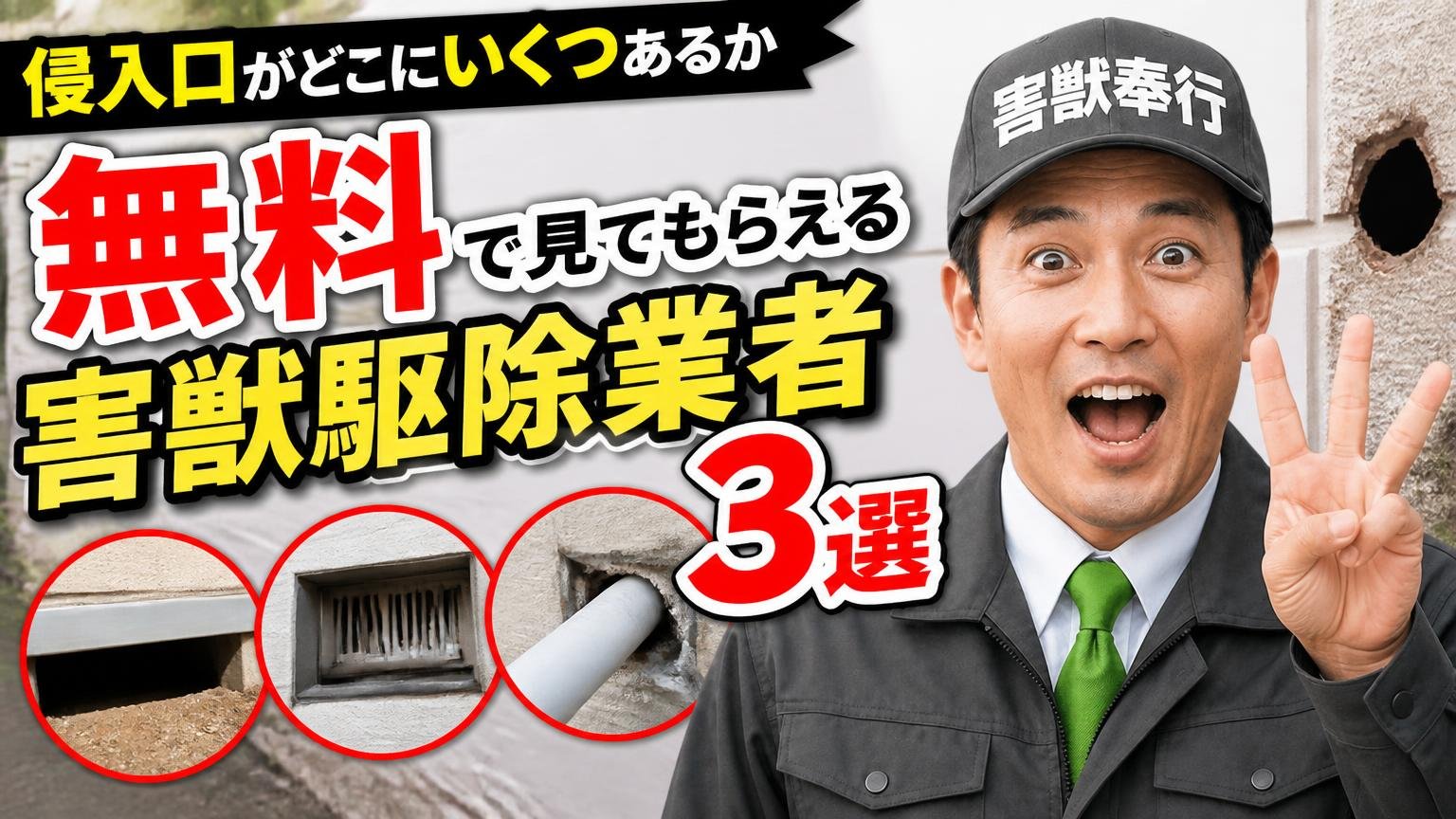 侵入口がどこにいくつあるか、無料で見てもらえる害獣駆除業者3選