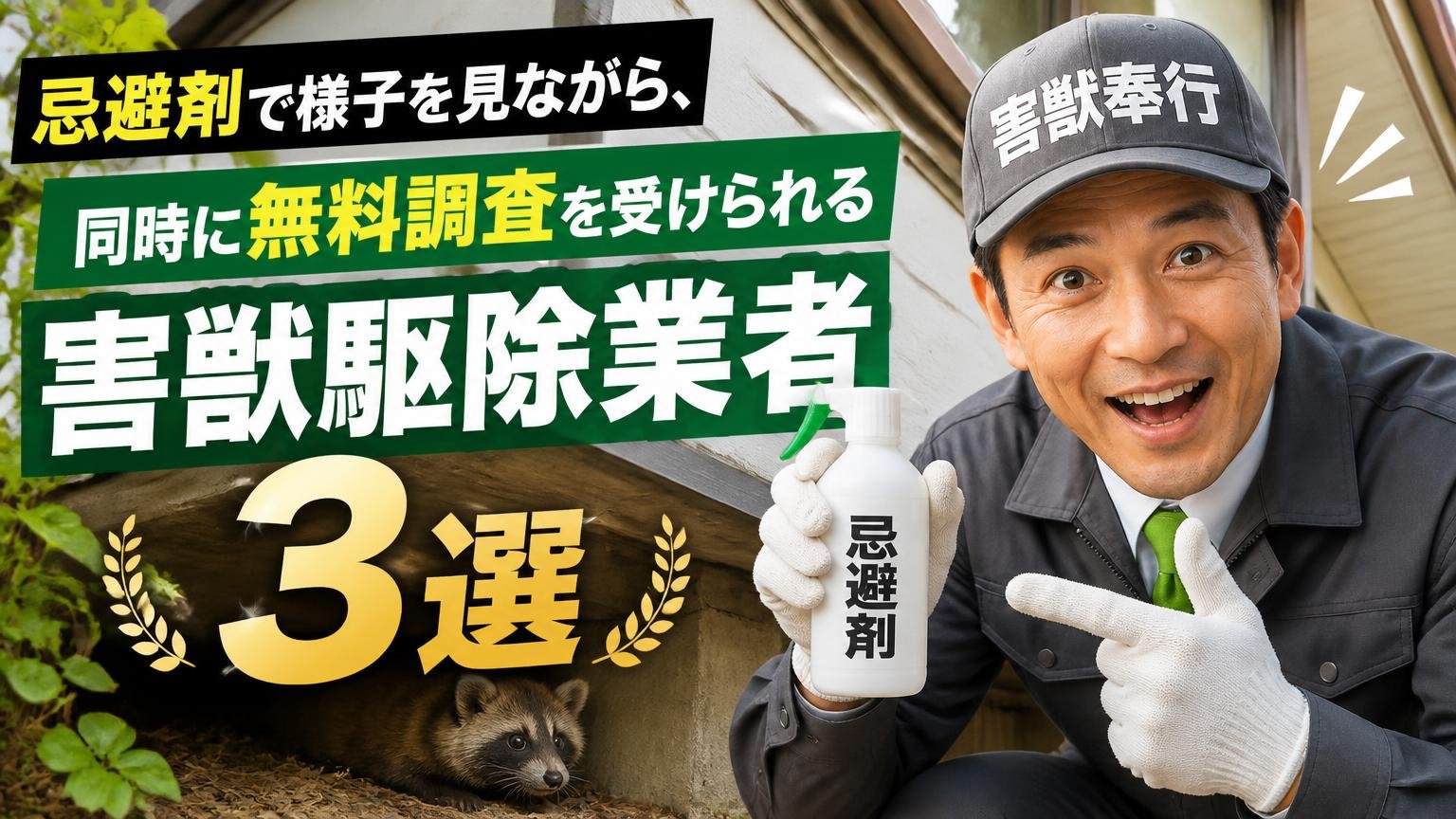 忌避剤で様子を見ながら、同時に無料調査を受けられる害獣駆除業者3選