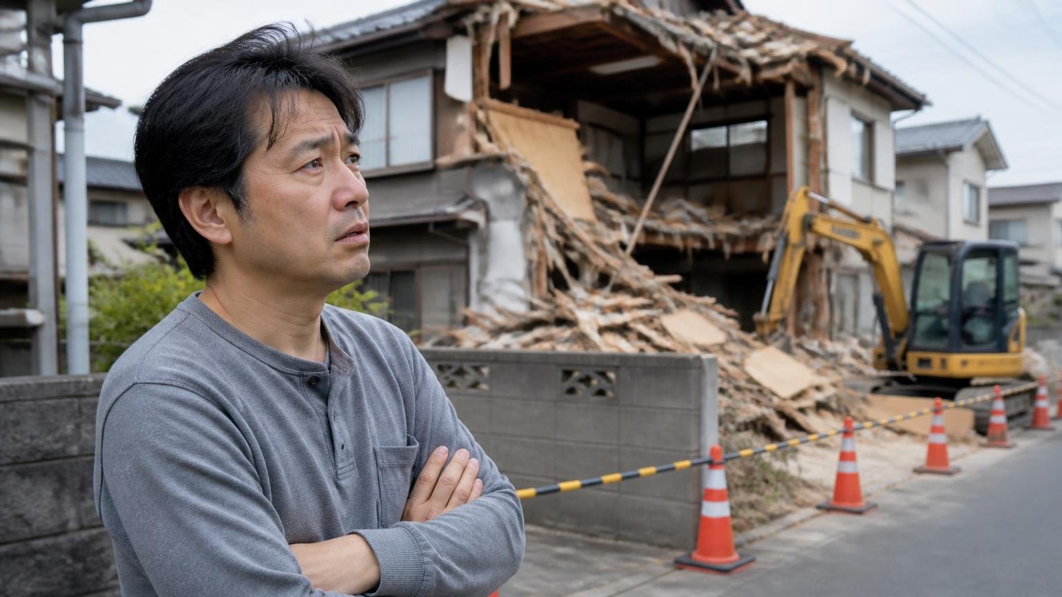 近所のエサが減るとネズミは移動する。取り壊し中の隣家を眺めて不安顔の40代男性1人