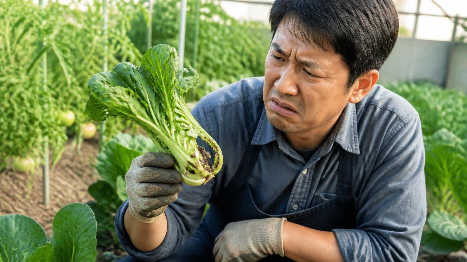 モグラは作物を食べないという事実 家庭菜園でかじられた野菜を手に取る男性1人が眉をひそめる