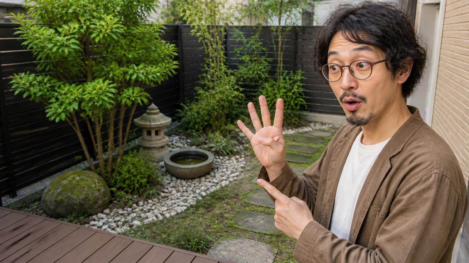 ナフタリンが向いているのはこの4つがそろった庭 狭い庭の一角 男性1人 指を折って数える