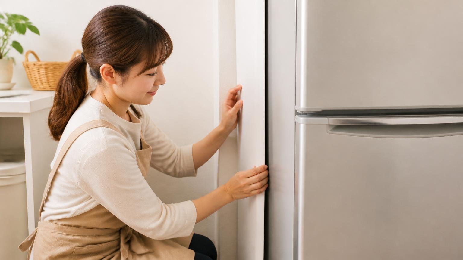 逆に手応えがあった人がやっていたこと。冷蔵庫の脇の隙間に粘着シートを置く30代女性