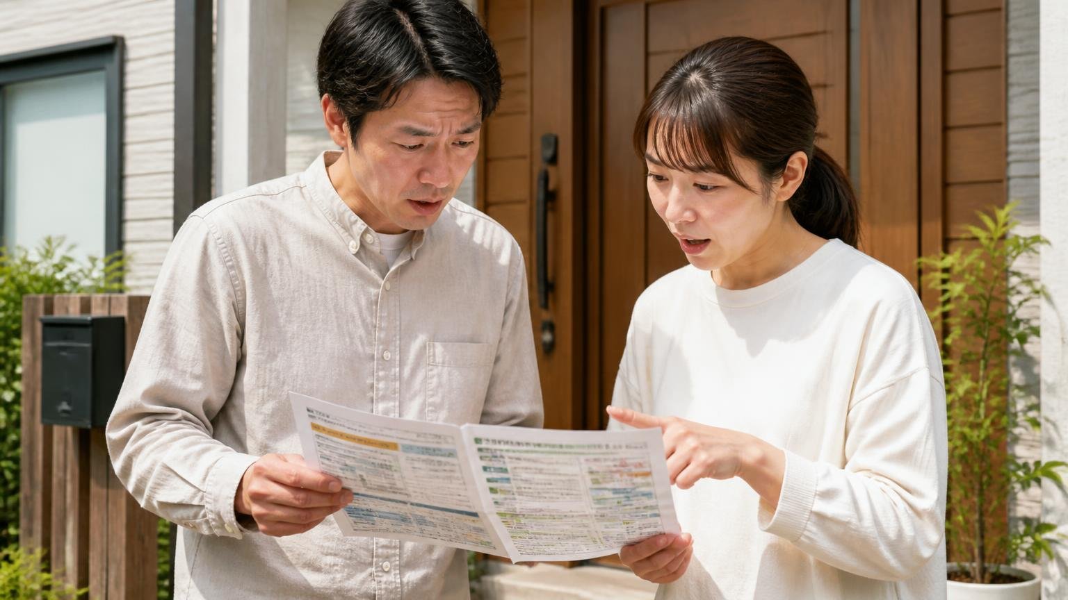 ネズミなら許可は不要それ以外は必要。木造戸建ての玄関先で自治体の案内書類を広げて確認し合う男女2人