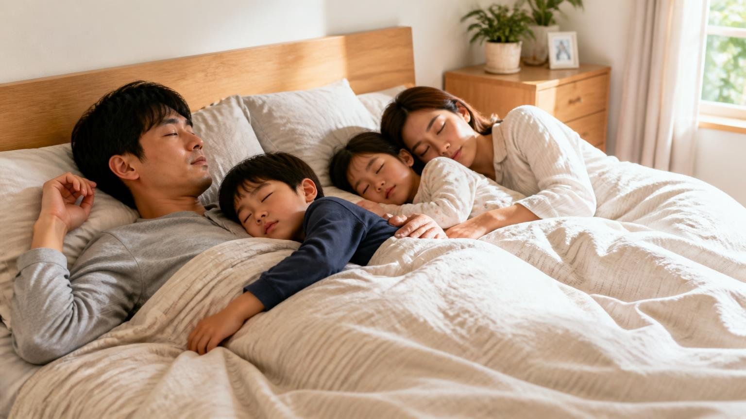絞り込むのはあなた確定させるのはプロ 木造戸建ての寝室 静かに眠る家族 穏やかな朝の光